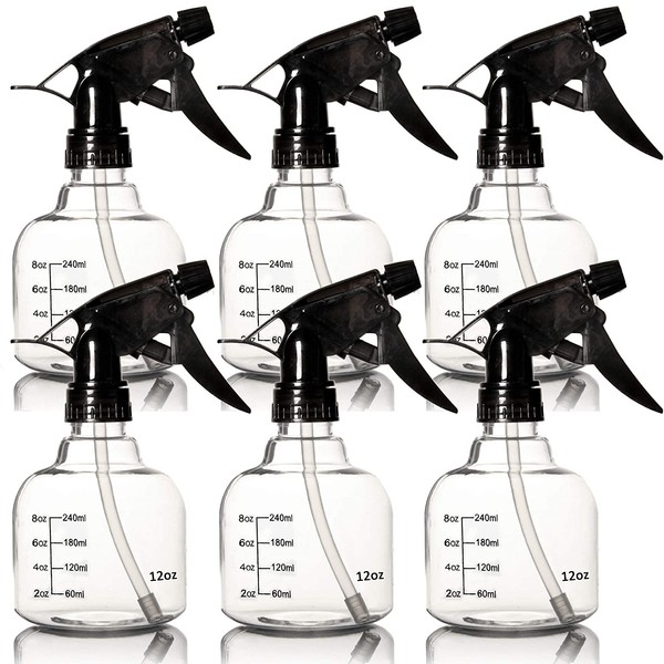 Youngever 6 Pack Empty Plastic Spray Bottles, Spray Bottles for Hair and Cleaning Solutions (12 Ounce)