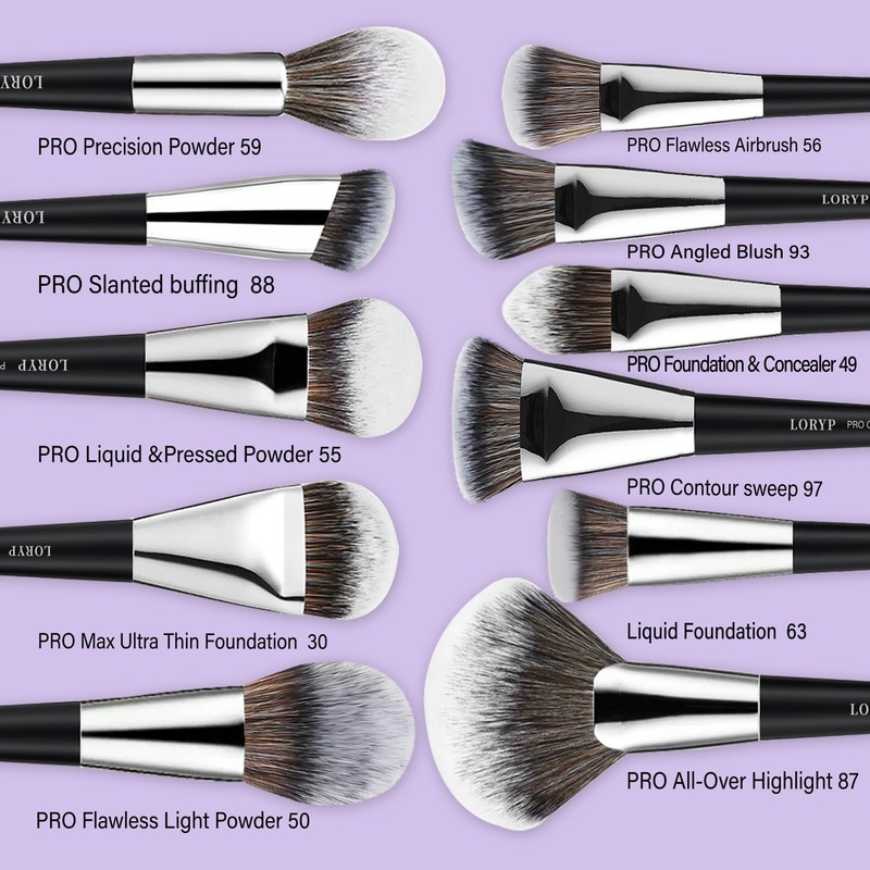 LORYP Professional Makeup Brushes Set 32Pcs Matte Black Cosmetic Brush