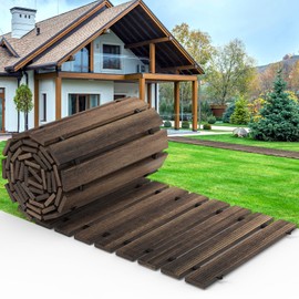 Mars Villa Wooden Garden Pathway 12FT, Outdoor Roll Out Decorative Garden Walkway, Weather-Resistant Non-Slip Hardwood Walkway Pavers for Garden, Backyard, Beach, Wedding Party Pathways,Charcoal Gray
