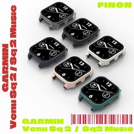 FINON GARMIN Venu Sq 2 Case / Venu Sq 2 Music Case, Glass Film Integrated, Lightweight, Simple to Take Off and Take Off (Black)