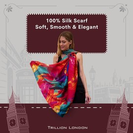 Trillion London® Spring Collection | Designer Silk Scarf For Women | Lightweight Neck Scarves | Shawl Wraps | Multi-Colour | Suitable for Daily Life | Travelling & Gifting | Smooth & Soft Finish