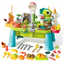 Yrkidstoi Water Table with Pump, 12-in-1 Dino Mist Spray Water Park, Toddler Water Play Table with Kitchen Play Sink – Watertable for Kids Ages 4-6 Summer Outdoor Play