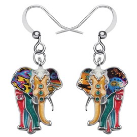 Enamel Alloy Jungle Elephant Earrings Dangle Stud French Clip Fashion Jewellery for Women Girls Charm Gift, Zinc, No Gemstone