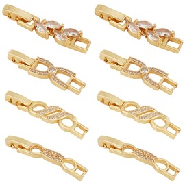 BENECREAT Pack of 8 4 Styles 18K Gold-Plated Folding Clasp, Necklace Bracelet Extensions, Zirconia Extension Clasps for Making Bracelets, Necklaces, 2pcs/Style
