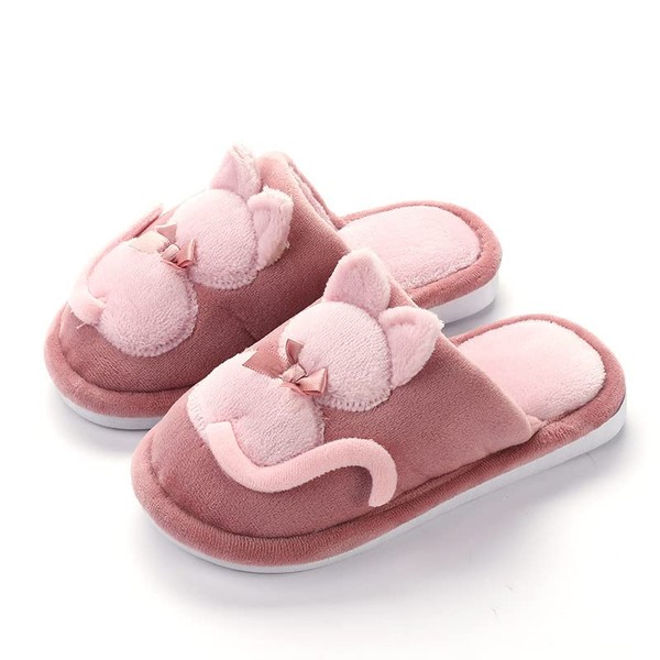 [Mies'] Cat Room Slippers, Room Shoes, Cute Cat Pattern, Non-Slip, Washable, Indoor Shoes, Silent, Cushioned, Fluffy, Warm, Thermal, Microfiber, Boa Slippers, Room Sandals, red