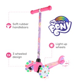 My Little Pony Self Balancing Kick Scooter with Light Up Wheels, Extra Wide Deck, 3 Wheel Platform, Foot Activated Brake, 75 lbs Limit, Kids & Toddlers Girls or Boys, for Ages 3 and Up