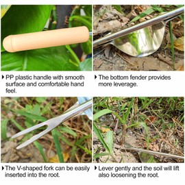 Qiuyan Stainless Steel Hand Weed Puller Long Handle Weed Remover Tool Y Shape Dandelion Weeder Fork Manual Root Weeding Tools for Garden Lawn Yard - 12.5"
