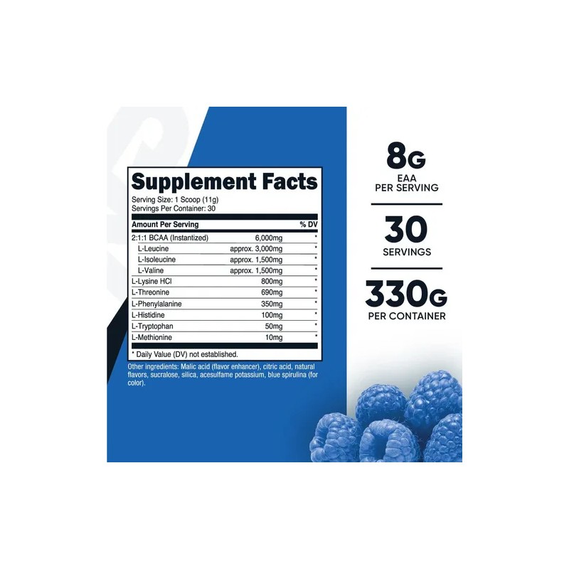 Aminoácidos Eaa Powder Sabor Mora Azul 330g 30 Porciones