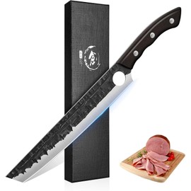 TIJERAS Brisket Carving BBQ Knife, 9.4 Inch Meat Slicing Trimming Knife, Hand Forged Full-Tang Slicer Knives for Meat Cutting Turkey Ham, Gifts for Men Women