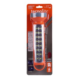 Tecnolite Lámpara LED Recargable Portátil, Linterna LED, 3 Horas de Uso, 250 m. de Distancia, 3 W, 100 - 240 V, 160 Lumens, Luz de Día 6 500 k, IP 20, Color: Naranja.