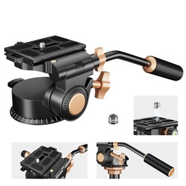 Soonpho Q-08S Heavy Duty Video Camera Tripod Fluid Head Swivel Head with Extended Handle, Tripod Head with 1/4 Inch Screw Slide Plate 360 Degree Rotatable for DSLR, Camcorder, Monopod