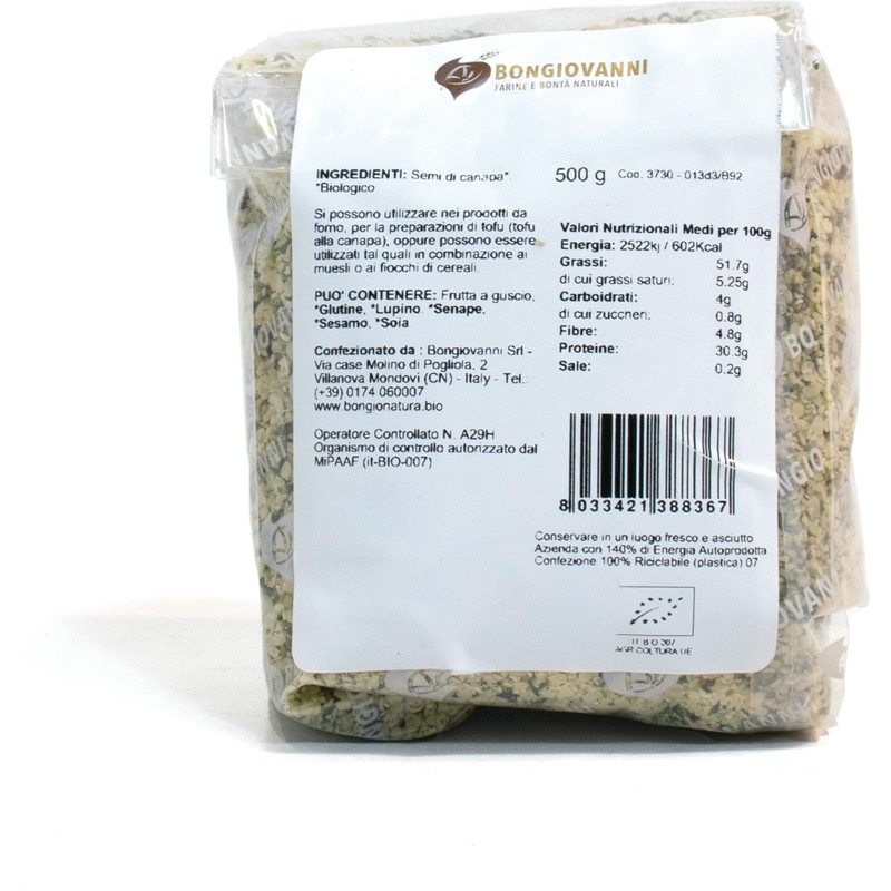 BONGIOVANNI FARINE E BONTA' NATURALI Semi di Canapa decorticati, BIO