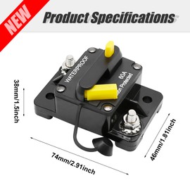 laffoonparts 60 Amp Circuit Breaker Waterproof Protection Fit for Car Audio, RV, ATV, Marine, Boat, Truck, and Trolling Motors 12V-48V DC