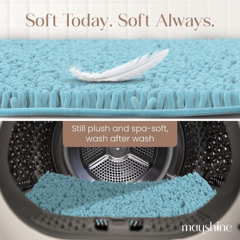 MAYSHINE Small Plush Shaggy Chenille Bath Mat, 24"x17" Extra Soft,