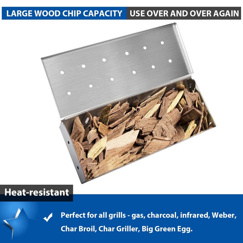 KEISSCO Stainless Steel Smoker Box for Gas Grill & Charcoal
