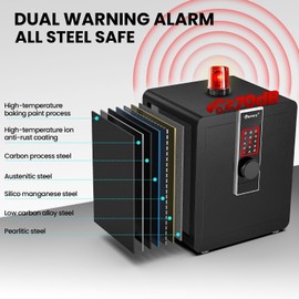 Kavey 1.8 Cub Safe Box, Fireproof Safe with LCD Touch Screen and Dual Alarm System, Home Safe With Mute Function and LED Light, Money Safe with Removable Shelf, Safe for Money Documents Valuables