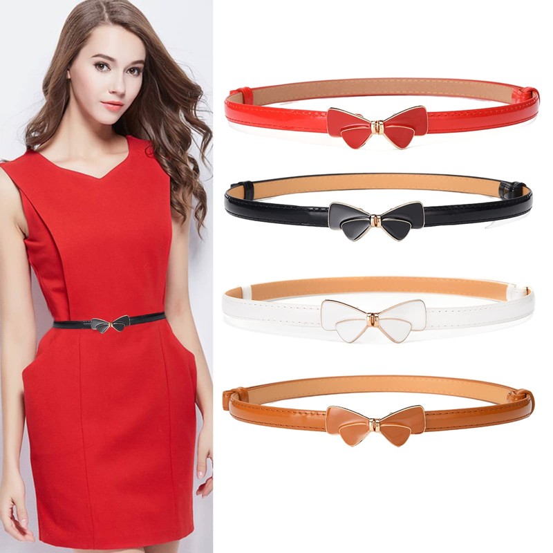 JK Home Waist Belt for Dress, Skinny PU Leather Adjustable