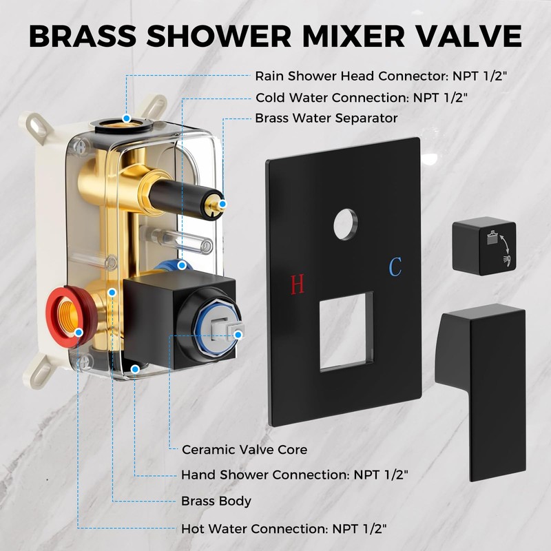 10" Matte Black Rainfall Shower Faucet Set with Rain Shower