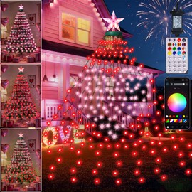 Forlivese Smart Color Changing Lights with Star Topper, APP Control Music Sync RGB Valentine's Day String Lights, Cascading Twinkle Lights for Indoor Outdoor Valentines Day Decorations