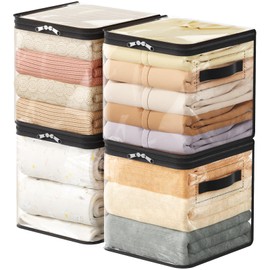 Lifewit 4 Pack Clear Clothes Storage Bags, 11 Inch Clear Cube Storage Bins, 18L Vinyl Foldable Moving Bags with Zipper, Storage Container for Sweater Sheets Yarns