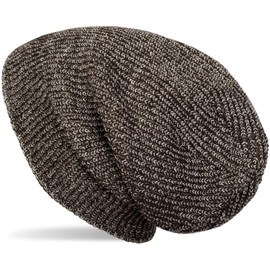 styleBREAKER Unisex Mottled fine-Knit Beanie hat with Fleece Lining, Slouch Long Beanie, Unisex 04024153, Color:Dark Brown-Beige