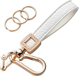 Sunwuun Leather Car Key Fob, Key Fob for Women, Glitter Key Fob with Anti-Lost D-Ring and Screwdriver, Gifts for Mums and Women, White