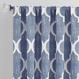 Beauoop 100% Blackout Curtains 84 Inches Long 2 Panels for Bedroom Living Room Blue Moroccan Geo Room Darkening Thermal Insulated Soundproof Rod Pocket Back Tab Window Treatments Drapes, 50x84