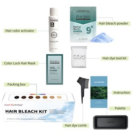 PureStyle Hair Bleach Kit, 9+ Level Lift Hair Lightening Set, Professional Hair Bleach Powder Gentle Formula with Repair, Blue Dust-Free Anti-Brass Salon-Quality Bleaching Kit for At-Home Use