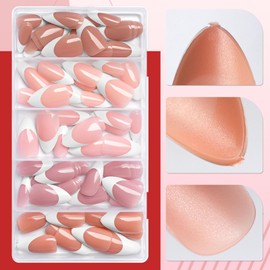 LoveOurHome 150pc White French Tips Press on Nails Medium Almond Fake Nails with Glue Tabs, Medium Nails Press ons Nail Almond French Glue on Nails Pink Nude Acrylic Nails Gel Artificial Fingernail