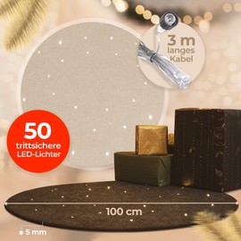 LILENO HOME Christmas Tree Skirt LED Natural (50 LEDs) with 8 Light Functions - Christmas Tree Blanket as Floor Protection Felt Christmas Tree Blanket Round (100 cm) Tree Blanket - Includes Timer