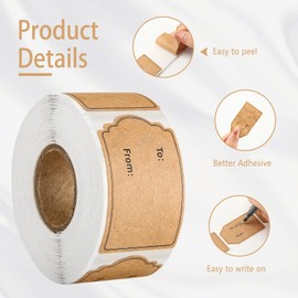 600 Pcs Christmas Gift Tag Stickers for Presents, 1.2"x2" Christmas Labels Stickers, Natural Brown Kraft to from Adhesive Gift Name Labels Stickers, Holiday Gift Tags Present Labels (600)