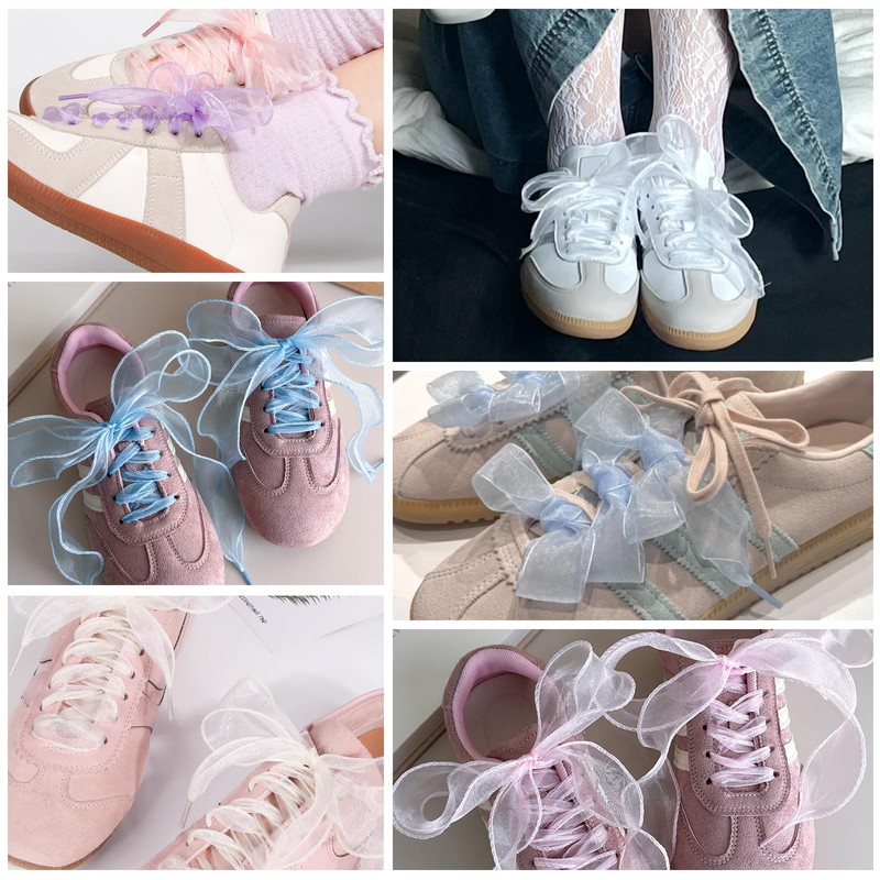 UamGlsob 4CM Fancy Organza Silk Shoe Laces for Womens Sneakers,