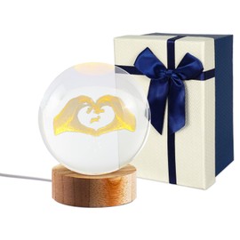 KRIPINC Crystal Ball Night Light with Wooden Base, Crystal Ball with Text I Love You, Night Light Small LED, I Love You Gifts for Women Men on Birthday, Anniversary, Valentine's Day (A)