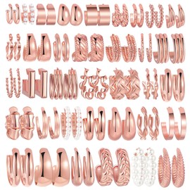 36 Pairs Gold Hoop Earrings Set for Women, Fashion Chunky Gold Hoop Earrings Multipack, Hypoallergenic Pearl Chain Twisted Statement Earring Pack for Birthday Party Jewelry (rose gold)