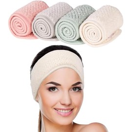 Paquete de 4 diademas faciales de spa, superabsorción, para maquillaje, cinta ajustable de forro polar coral, banda para el pelo, toalla suave para...