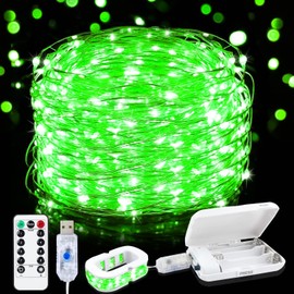Aogist 2 Pack-50LED Fairy Lights 16ft Dual Power(USB/Battery) with Remote & Timer, 8 Modes Flexible Copper Wire Waterproof String Lights for Outdoor Christmas Wedding Bedroom Party Decor,Green