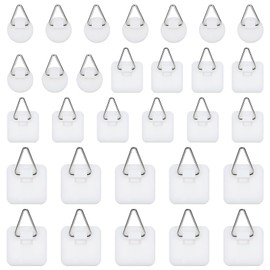 cobee 30 Pcs Adhesive Picture Hanger, Adhesive Hooks for Hanging Pictures Without Nails, Plastic Picture Sticky Hangers for Home Kitchen Picture Photo Frame Plate Wall Art, White