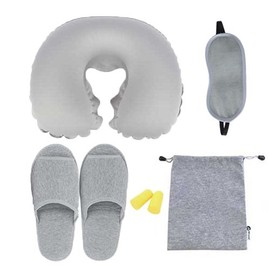 5-Piece Travel & Hotel Comfort Kit (Neck Pillow, Slippers, Sleep Mask, Earplugs, Pouch) Pouch