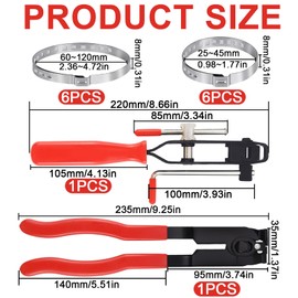 Rierousy 14 Pieces Axle Boot Tool Ear Clamp Pliers Kit, 2 Pieces Axle Boot Clamp Pliers and 12 Pieces Adjustable Hose Clamps, Suitable for Most Cars Crimping Tool Sets