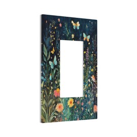 Decorative Outlet Covers Boho Vintage Floral Flower Butterfly 1 Gang Single Rocker Light Switch Cover Plate Wall Plates GFCI Faceplate for Bedroom Home Decor