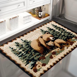 Bear Rug Mat Farmhouse Bathroom Rugs Animal Brown Bear Forest Trees Rustic Cabin Carpet Camping Bath Rug Sets for Bathroom Bedroom Kitchen Outdoor Indoor 19X31 Inch