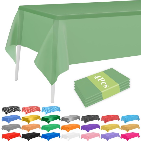 PLULON 4 Pcs Sage Green Tablecloths Plastic Disposable Table Cover