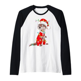 Otter Christmas Lights Santa Costume Cute Animal Xmas Raglan Baseball Tee