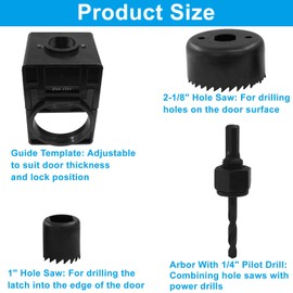 LifCratms 1-3/8" - 1-3/4" Door Lock Installation Kit, Door Lock Carbon Steel Hole Saw Set with Adjustable Guide Template for Wooden Doors Knob Installing (Black)
