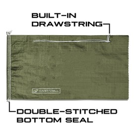 Carrywell (Not Made in China) Heavy Duty Sand Bags for Flooding, 14in x 26in with Tie Strings, Flood Water Barrier, UV Protection Sandbags for 1600 Hours (10 Bags, Green)