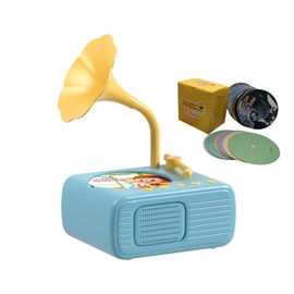 2025 Upgraded Kids Phonograph: 96 Story Cards + 10 Recordable Cards, Bluetooth, USB-C Rechargeable Toddler Toy in an Elegant Box(Blue)