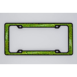 Creathome 3D Shining and Neon License Plate Frame from Pure Zinc Alloy Metal Perfect Plate Holder, Matt Black with Green Glitter