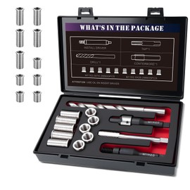 SENNMONN M11X2.0 Metric Thread Repair Kit with Insert HSS Drill, Tap, Installation Driver, Counterbore, Two Sizes Stainless Steel Insert 5PCS 16.2MM and 5PCS 28.2MM