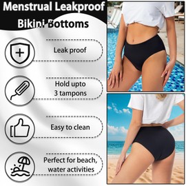 PICKONA Period Pants for Swimming, Periods Swimwear for Swimming, Periods Bikini Bottoms Teenagers, Bikini Periods Swimwear, black, M