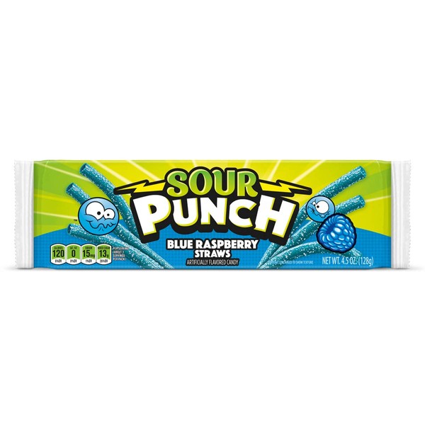 Sour Punch - Pajitas de frambuesa (4,5 onzas, 6 unidades), color azul